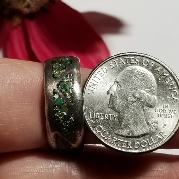 Relisted -vintage inlay ring crushed stone silver tone 8.75  8 3/4 - Picture 11 of 16